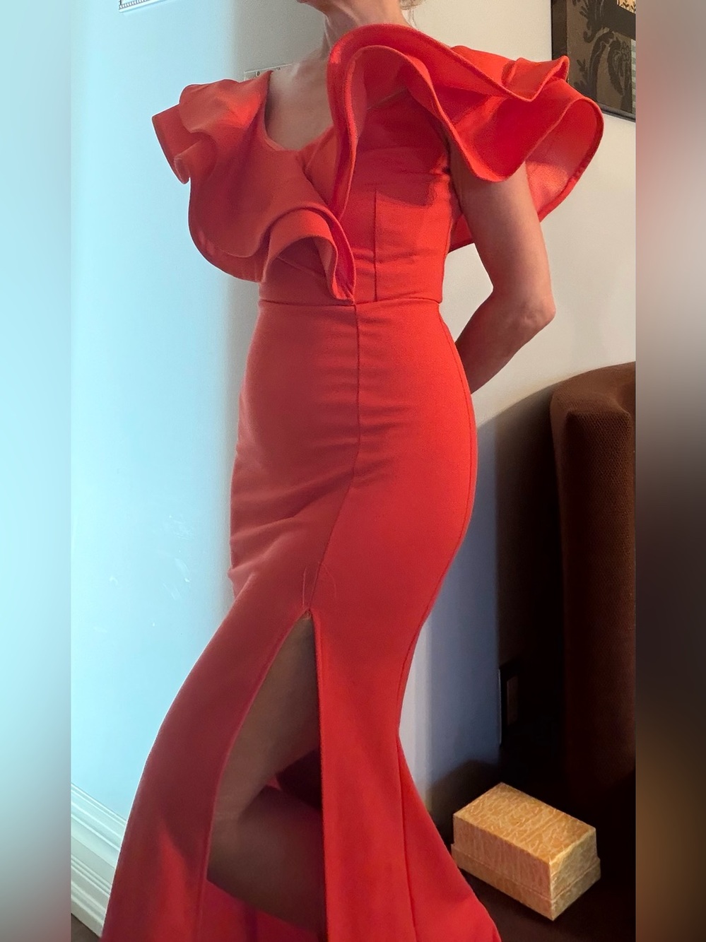 Orange Ruffle Evening Gown